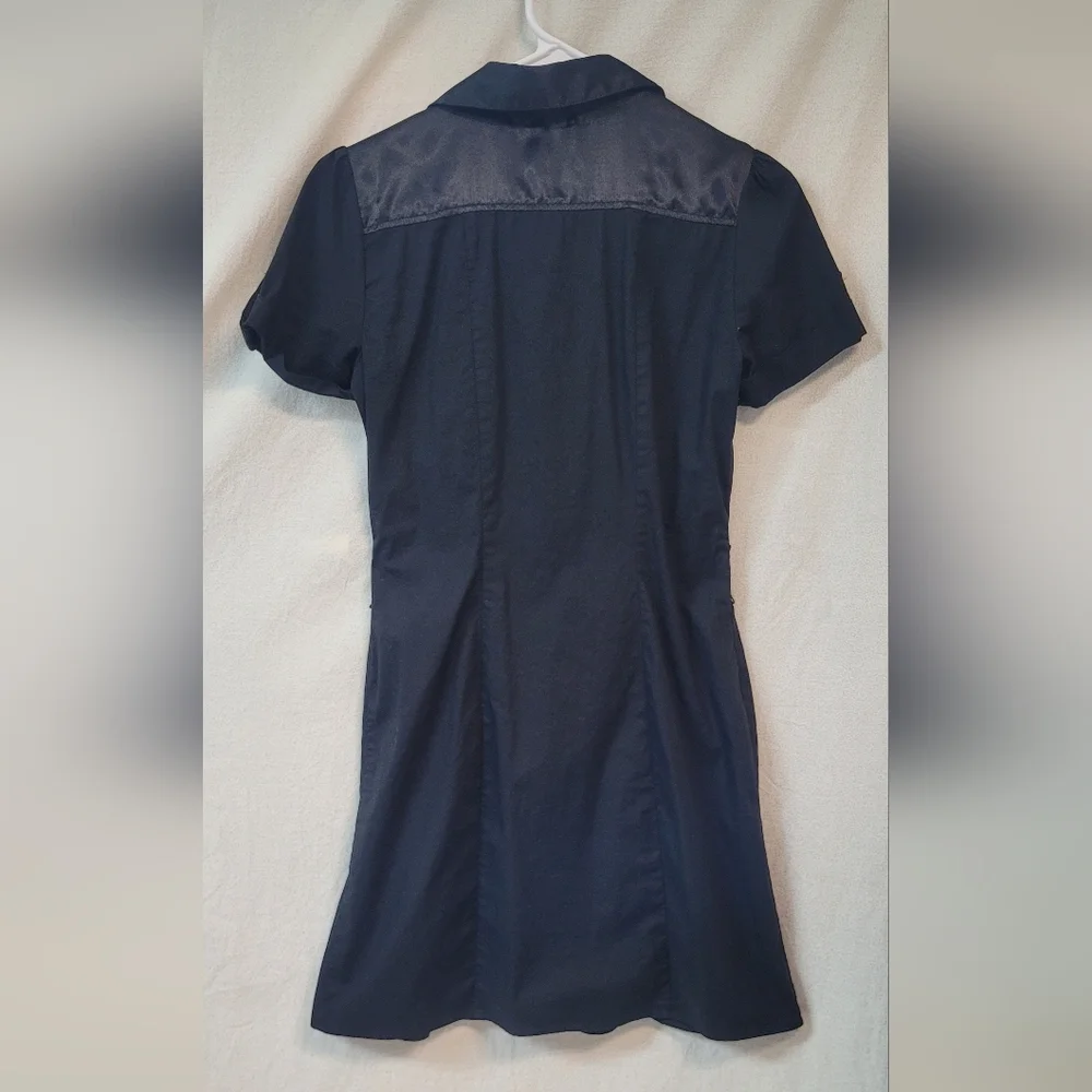 Black w/gold Button Down Fitted Dress, Size 3, Utility Safari Cargo Workwear - Picture 2 of 6